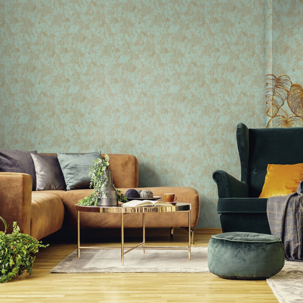 Monstera Plain Julie Feels Home Wallpaper - Teal - Hohenberger - 26953 - Premier Wallcovering
