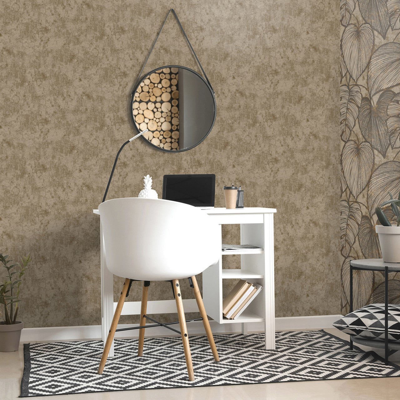 Monstera Plain Julie Feels Home Wallpaper - Walnut - Hohenberger - 26947 - Premier Wallcovering