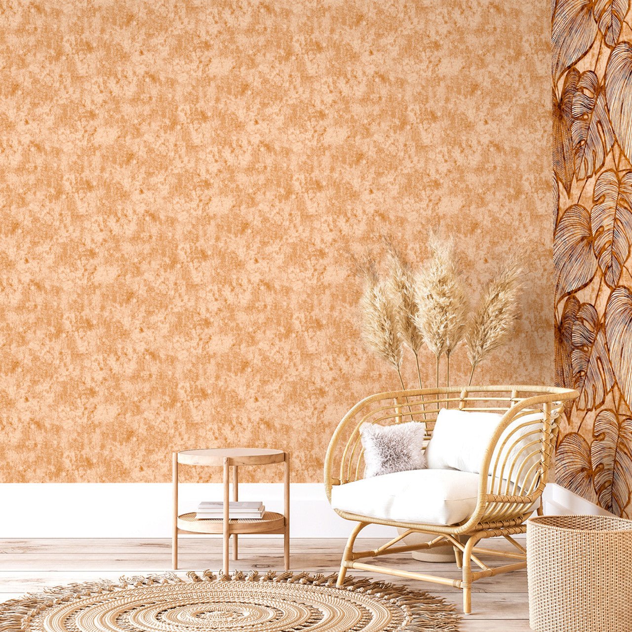 Monstera Plain Julie Feels Home Wallpaper - Peach - Hohenberger - 26946 - Premier Wallcovering