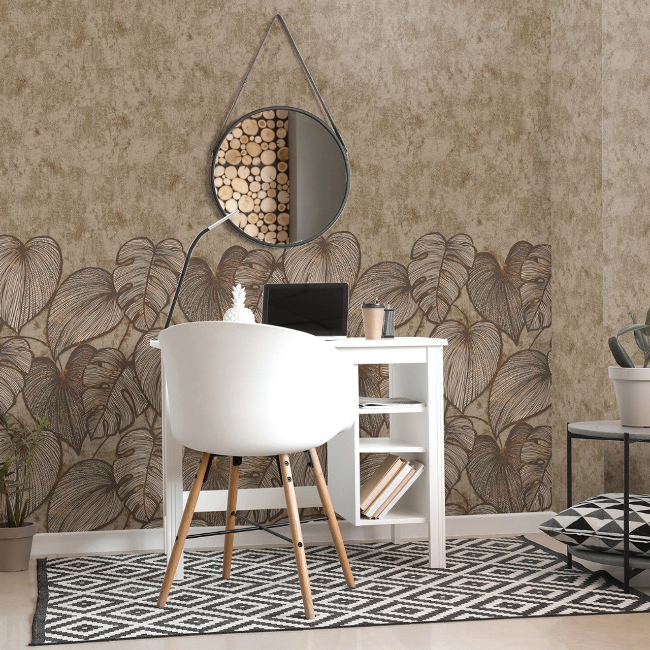 Monstera Twin Lead Julie Feels Home Wall Mural - Black Walnut - Hohenberger - 26975 - Premier Wallcovering