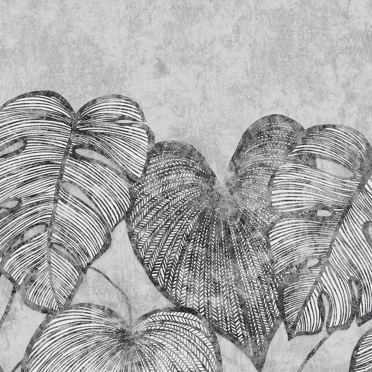 Monstera Twin Lead Julie Feels Home Wall Mural - Black - Hohenberger - 26977 - Premier Wallcovering