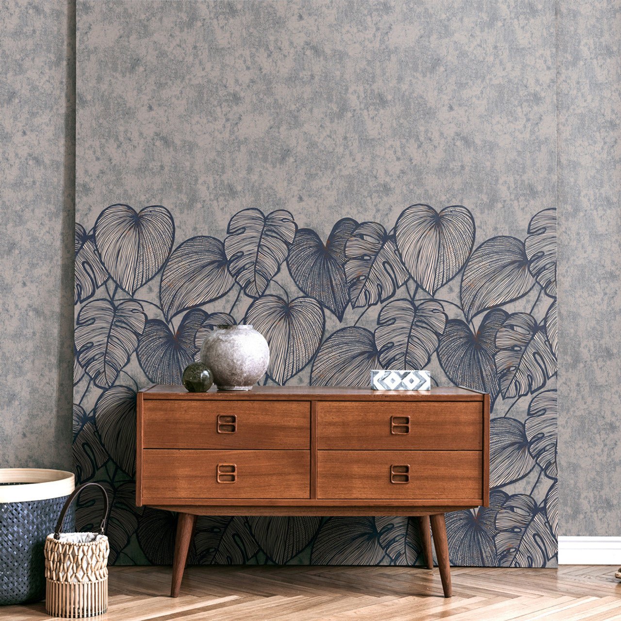 Monstera Twin Lead Julie Feels Home Wall Mural - Navy Ash - Hohenberger - 26980 - Premier Wallcovering