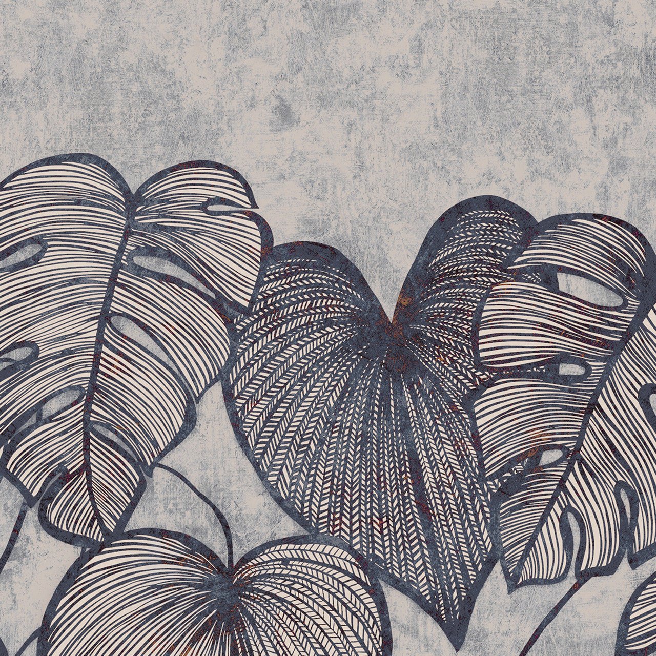 Monstera Twin Lead Julie Feels Home Wall Mural - Navy Ash - Hohenberger - 26980 - Premier Wallcovering