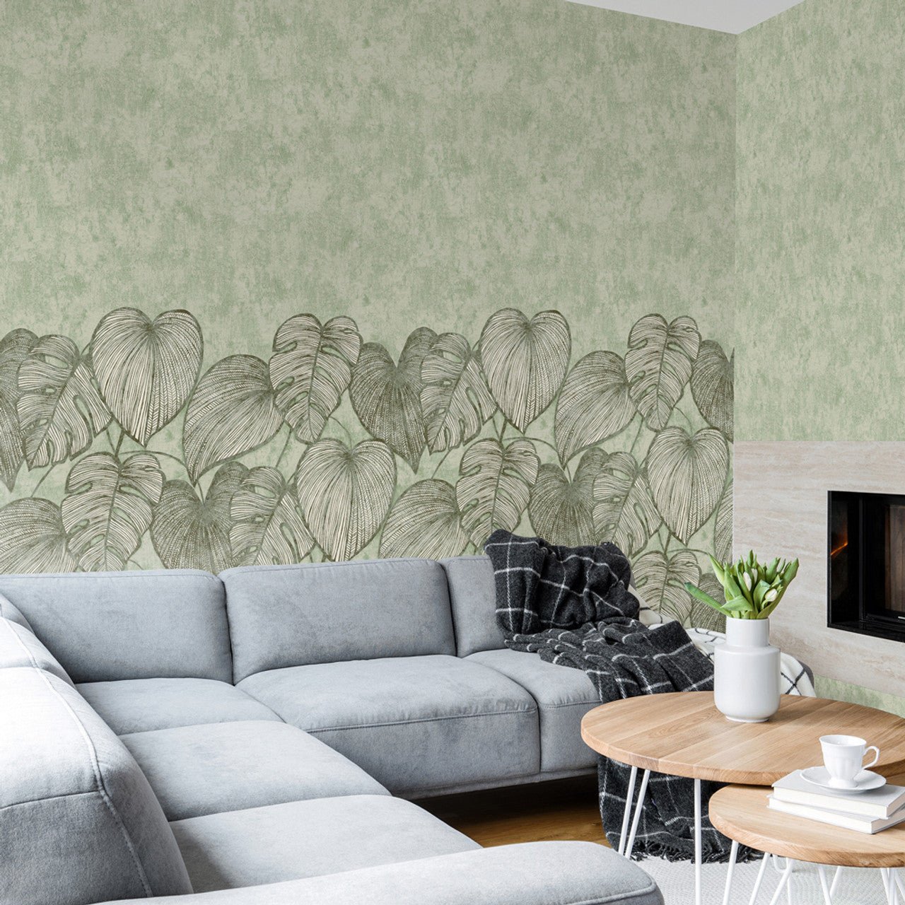Monstera Twin Lead Julie Feels Home Wall Mural - Olive Sage - Hohenberger - 26973 - Premier Wallcovering