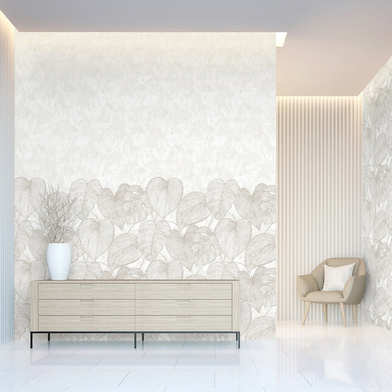 Monstera Twin Lead Julie Feels Home Wall Mural - Mirror White - Hohenberger - 26979 - Premier Wallcovering
