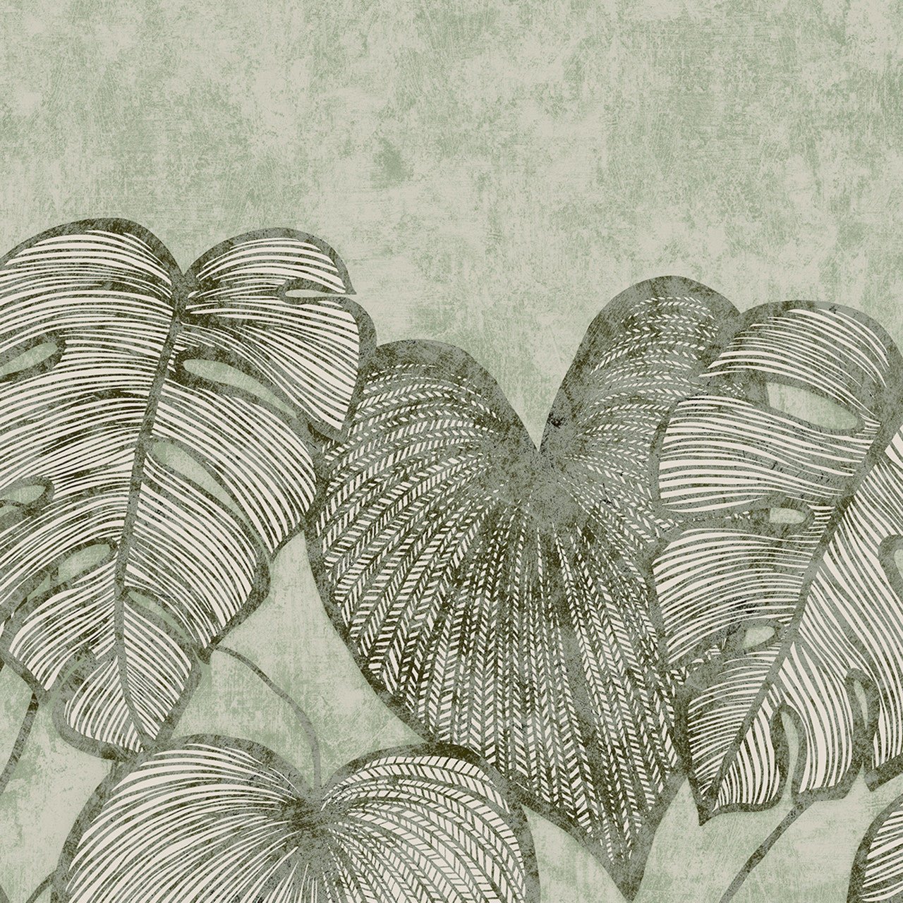 Monstera Twin Lead Julie Feels Home Wall Mural - Olive Sage - Hohenberger - 26973 - Premier Wallcovering
