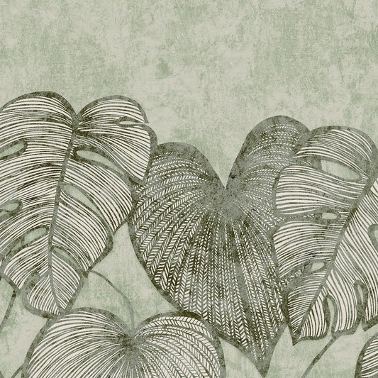 Monstera Twin Lead Julie Feels Home Wall Mural - Olive Sage - Hohenberger - 26973 - Premier Wallcovering
