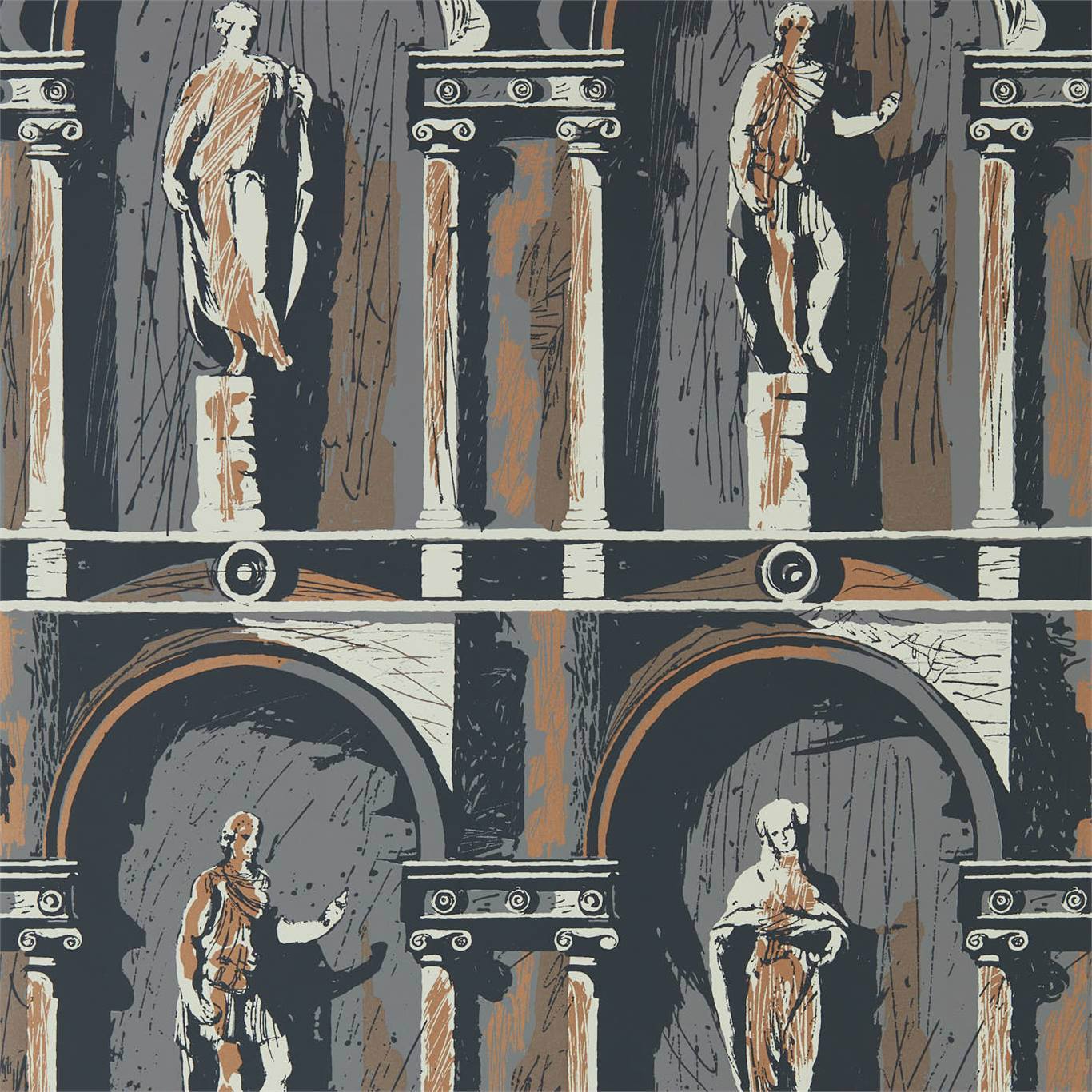 Montacute Wallpaper - City Grey/Bone Black - ZPLW312967 - Zoffany - Premier Wallcovering