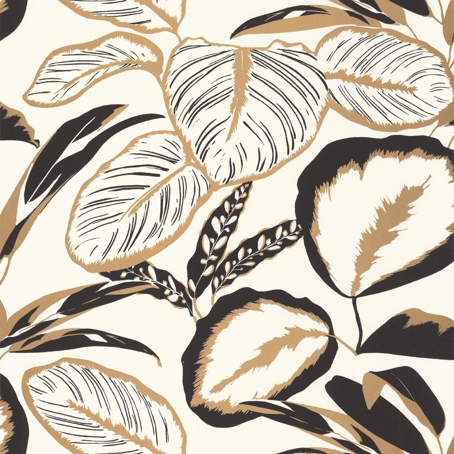 Moonlight Exotic Leaves Wallpaper - Noir - Caselio - 101082093 - Premier Wallcovering
