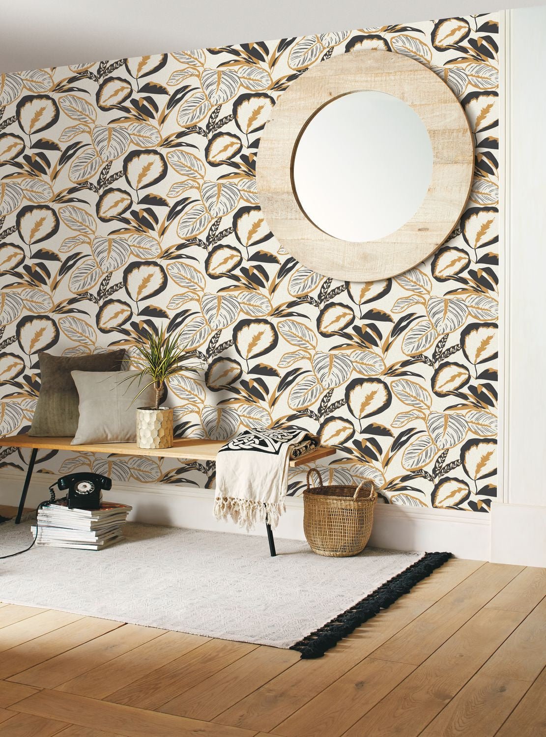 Moonlight Exotic Leaves Wallpaper - Noir - Caselio - 101082093 - Premier Wallcovering