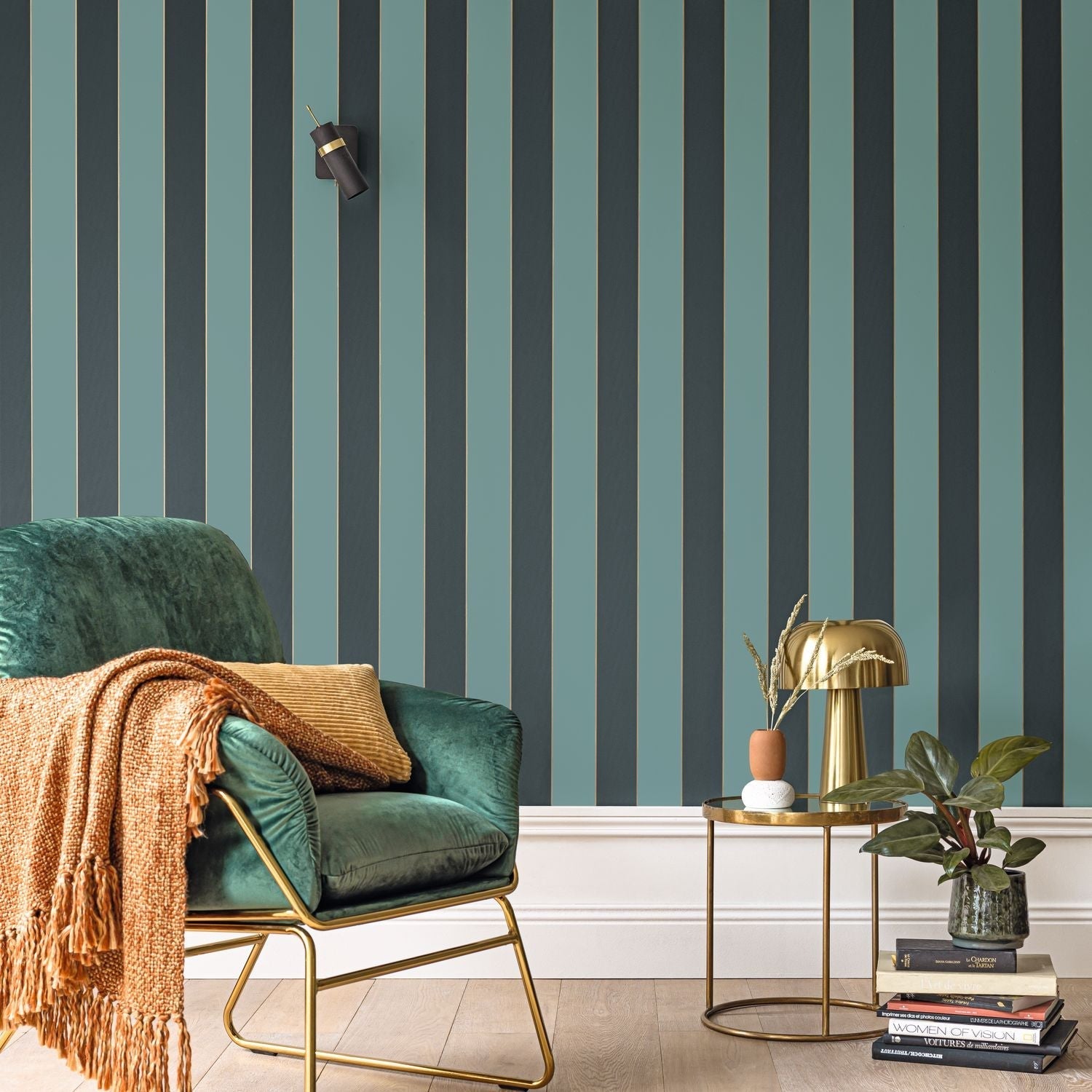 Moonlight Golden Lines Wallpaper - Foret Noir - Caselio - 101077270 - Premier Wallcovering