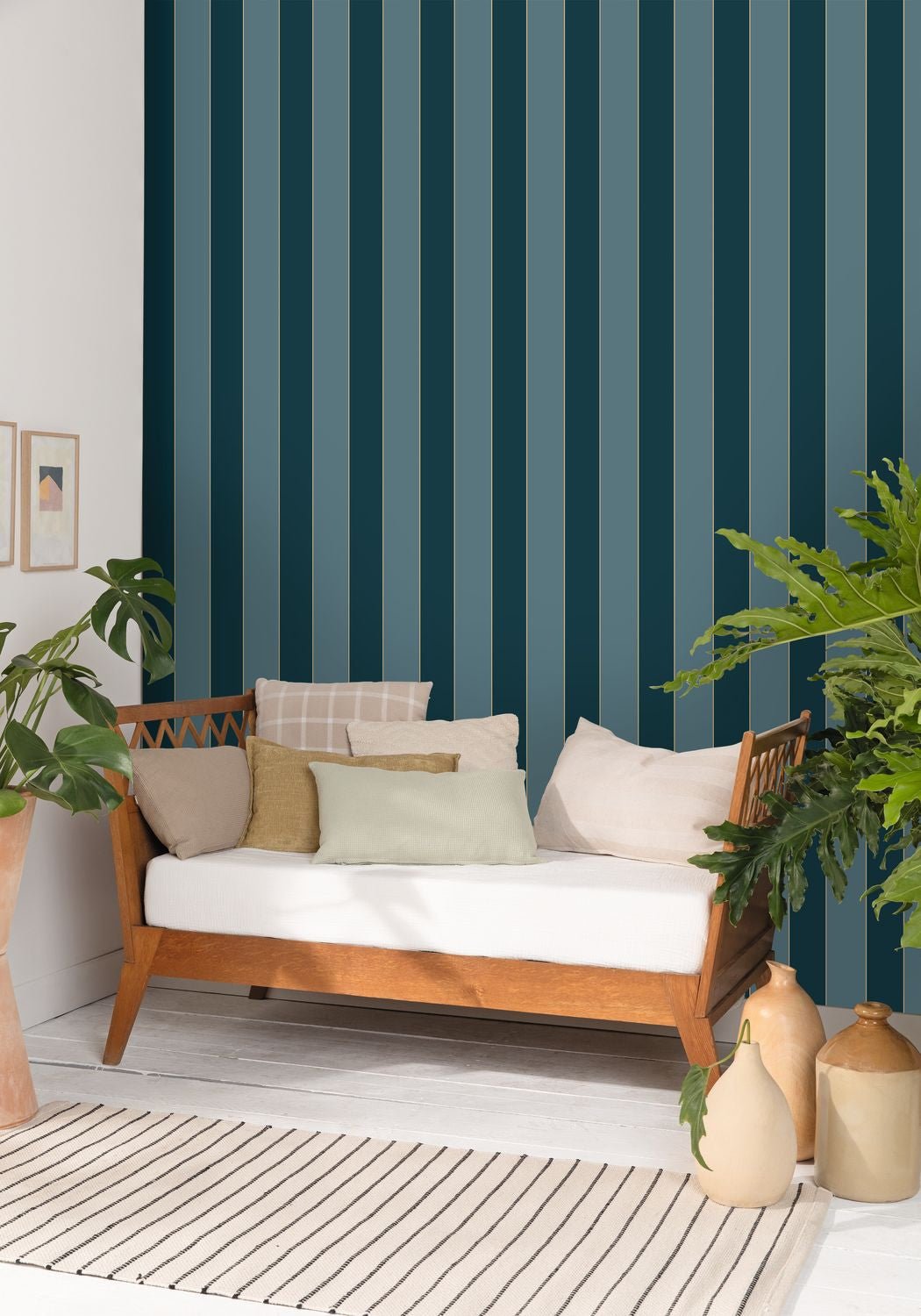 Moonlight Golden Lines Wallpaper - Bleu Paon - Caselio - 101076659 - Premier Wallcovering