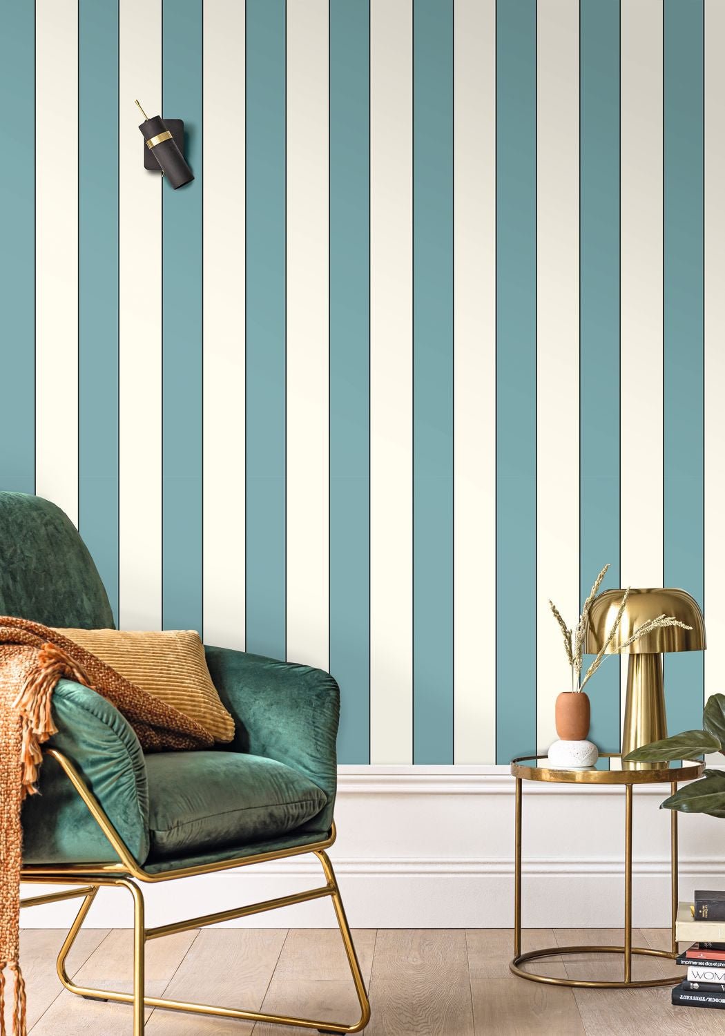 Moonlight Golden Lines Wallpaper - Turquoise - Caselio - 101076066 - Premier Wallcovering