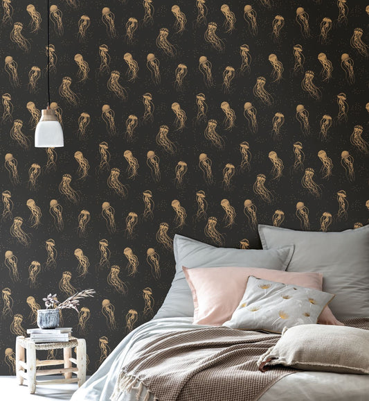Moonlight Jellyfish Dance Wallpaper - Noir - Caselio - 101042095 - Premier Wallcovering