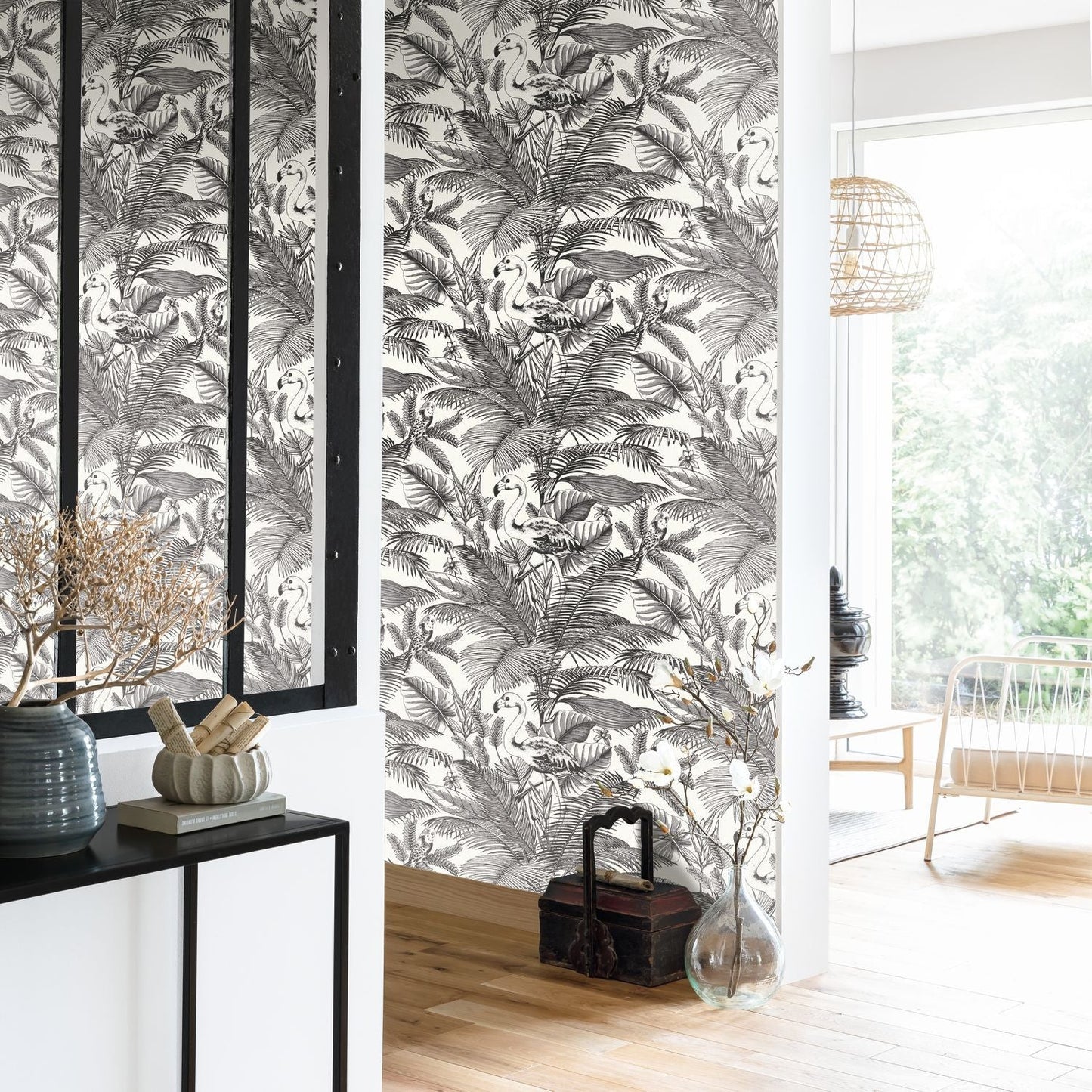 Moonlight Tropical World Wallpaper - Noir Et Blanc - Caselio - 101039000 - Premier Wallcovering