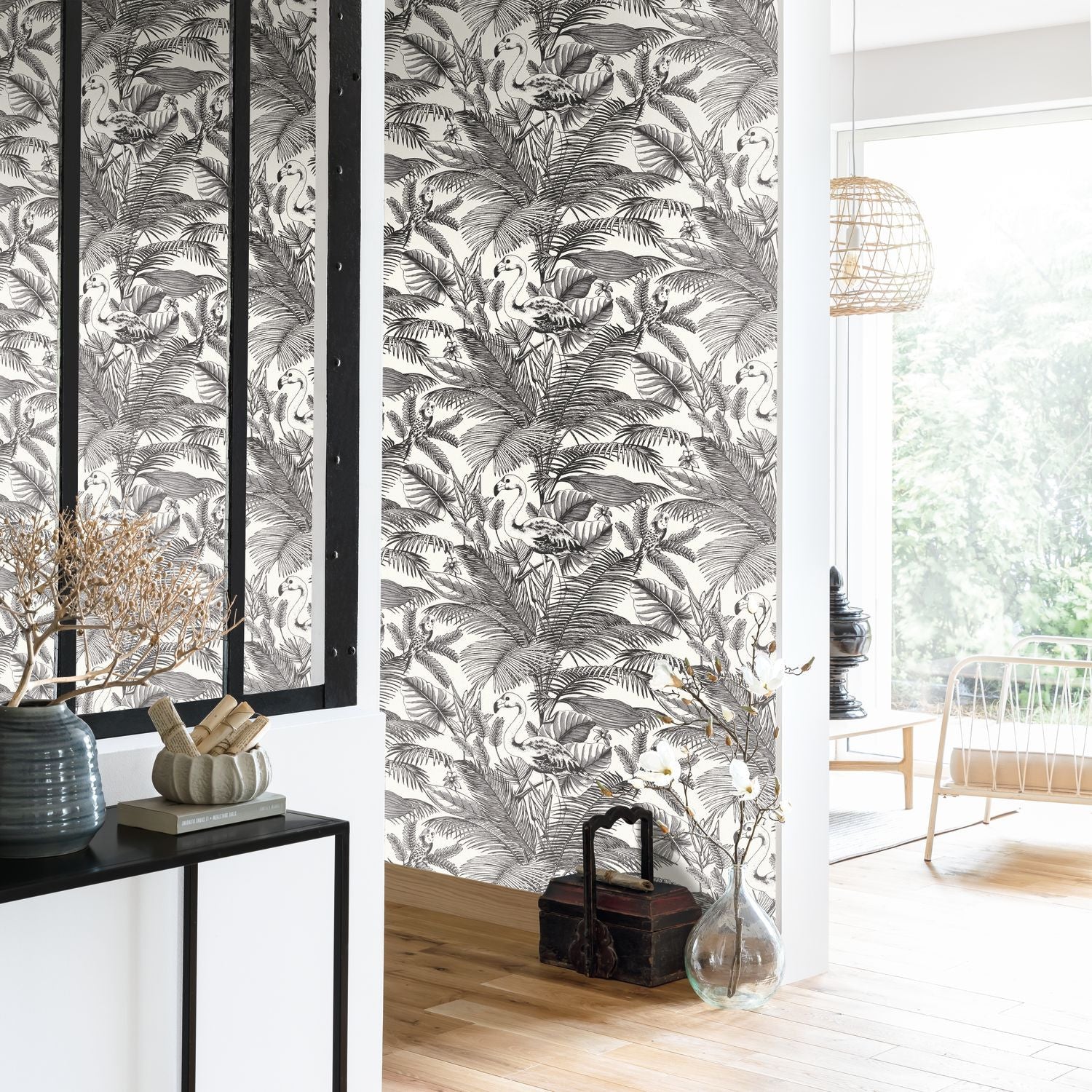 Moonlight Tropical World Wallpaper - Noir Et Blanc - Caselio - 101039000 - Premier Wallcovering