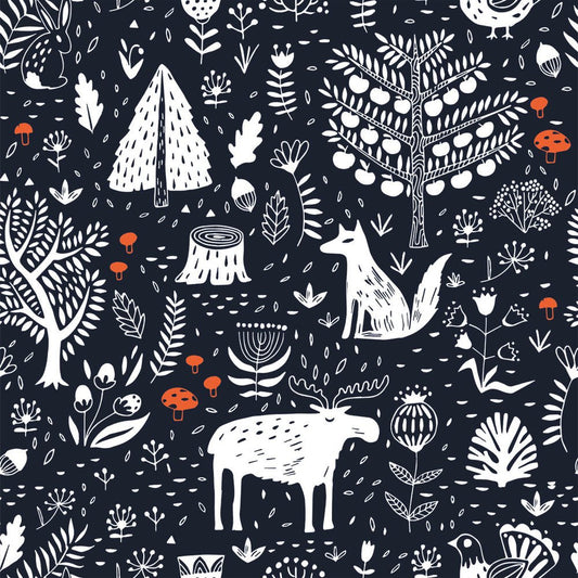 Moose in The Hoose Wallpaper - Midnight Navy & Crimson Accent - Lust Home - LH900043 - Premier Wallcovering