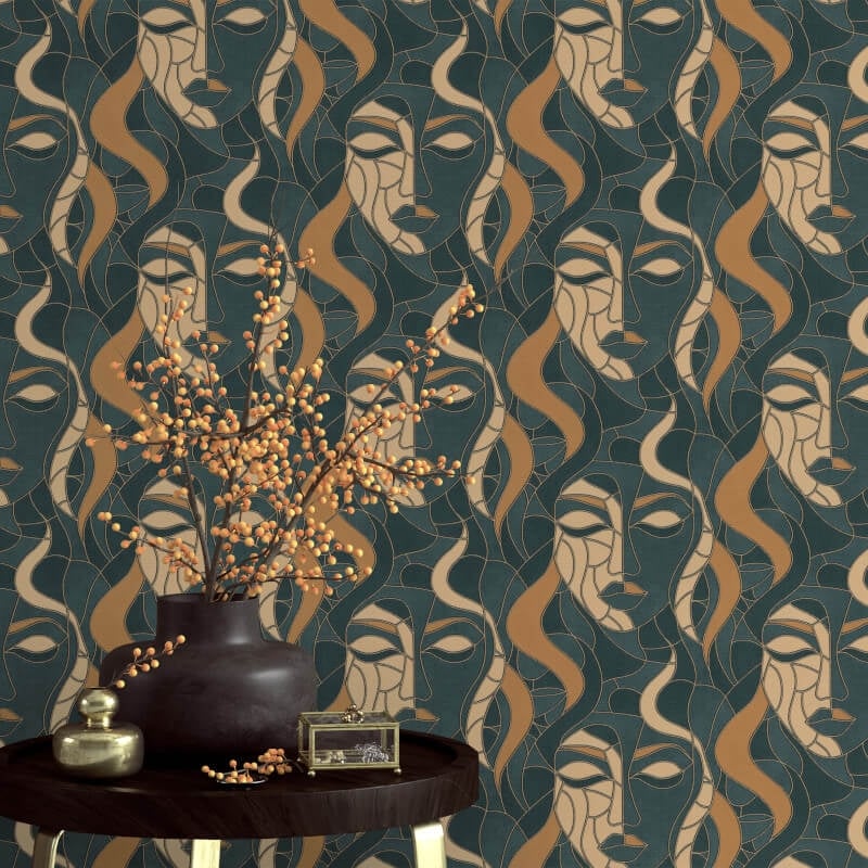 Moretta Mosaic Faces Metallic Wallpaper - Green - Elle Decoration - 10458 - 19 - Premier Wallcovering