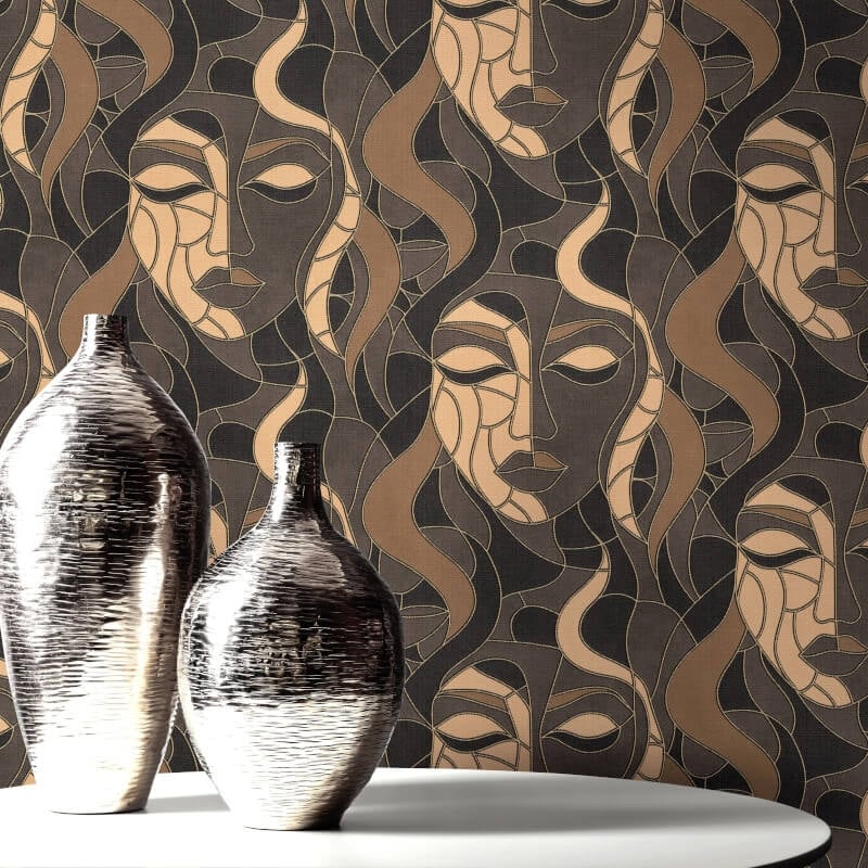 Moretta Mosaic Faces Metallic Wallpaper - Taupe - Elle Decoration - 10458 - 37 - Premier Wallcovering