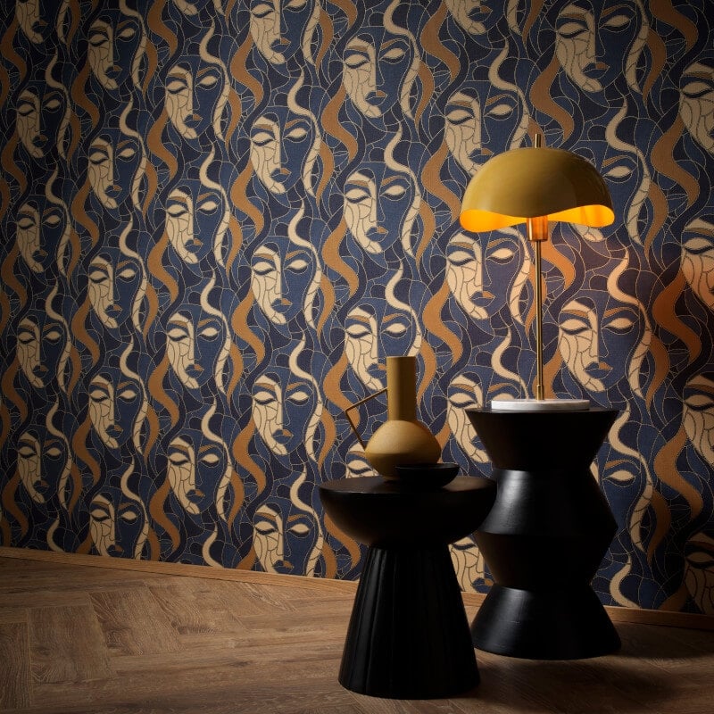 Moretta Mosaic Faces Metallic Wallpaper - Blue - Elle Decoration - 10458 - 08 - Premier Wallcovering