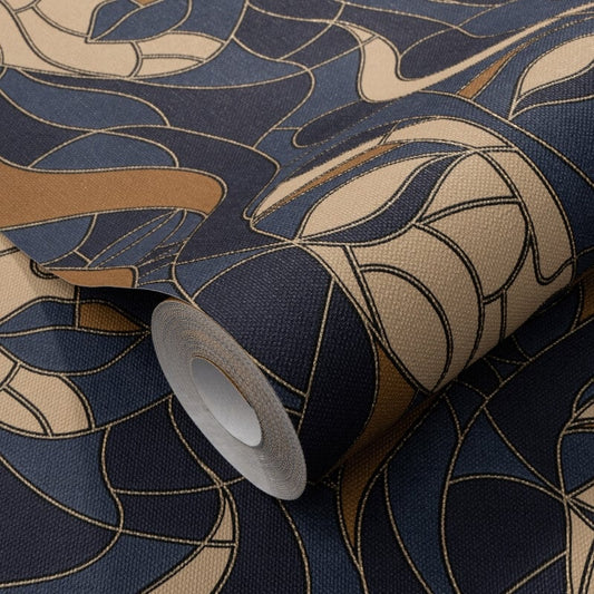 Moretta Mosaic Faces Metallic Wallpaper - Blue - Elle Decoration - 10458 - 08 - Premier Wallcovering