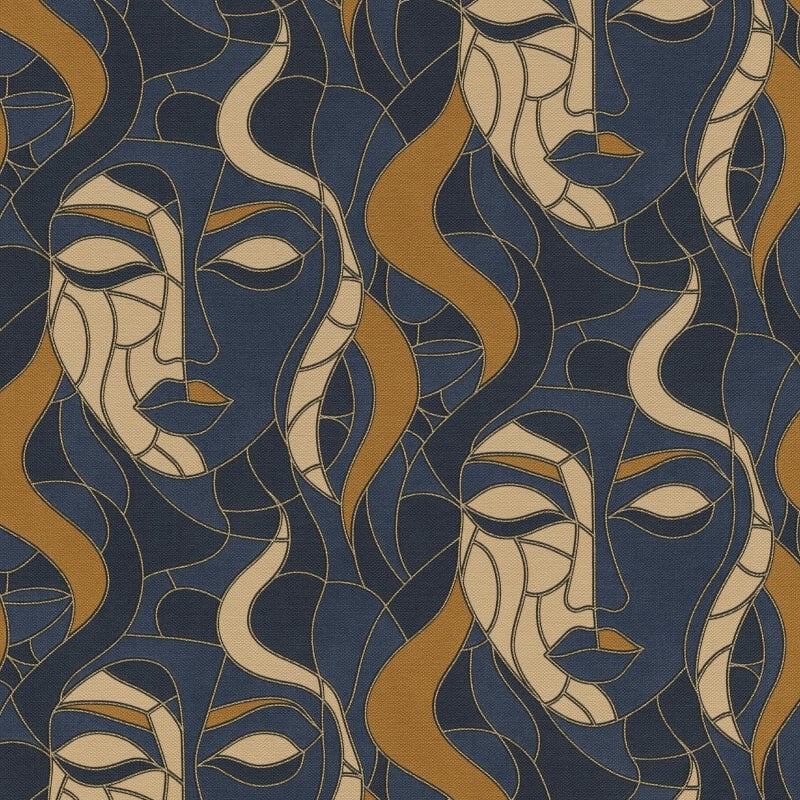 Moretta Mosaic Faces Metallic Wallpaper - Blue - Elle Decoration - 10458 - 08 - Premier Wallcovering