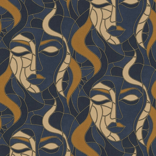 Moretta Mosaic Faces Metallic Wallpaper - Blue - Elle Decoration - 10458 - 08 - Premier Wallcovering