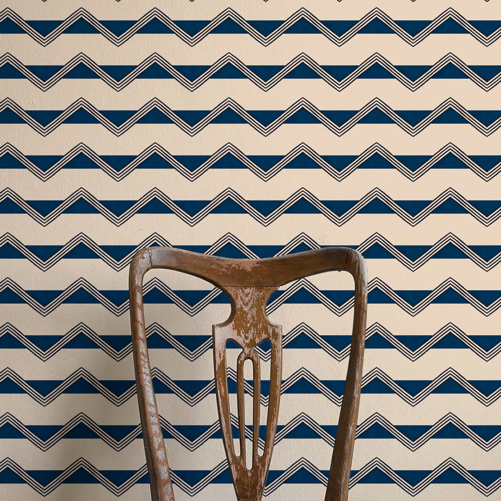Moroccan Stripes Wallpaper - Blue & Oatmeal - Ottoline - W/C&S/103/3 - Premier Wallcovering