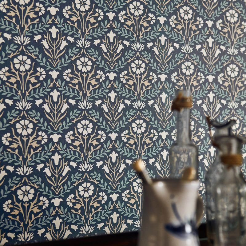 Morris Bellflowers Wallpaper - Indigo/Linen - Morris & Co - 216806 - Premier Wallcovering