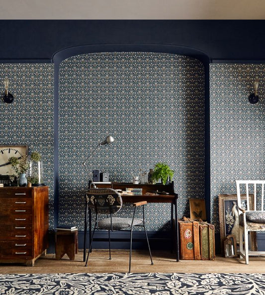 Morris Bellflowers Wallpaper - Indigo/Linen - 216436 - Morris & Co - Premier Wallcovering