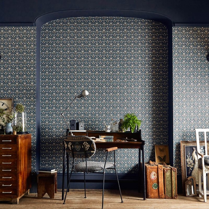 Morris Bellflowers Wallpaper - Indigo/Linen - Morris & Co - 216806 - Premier Wallcovering
