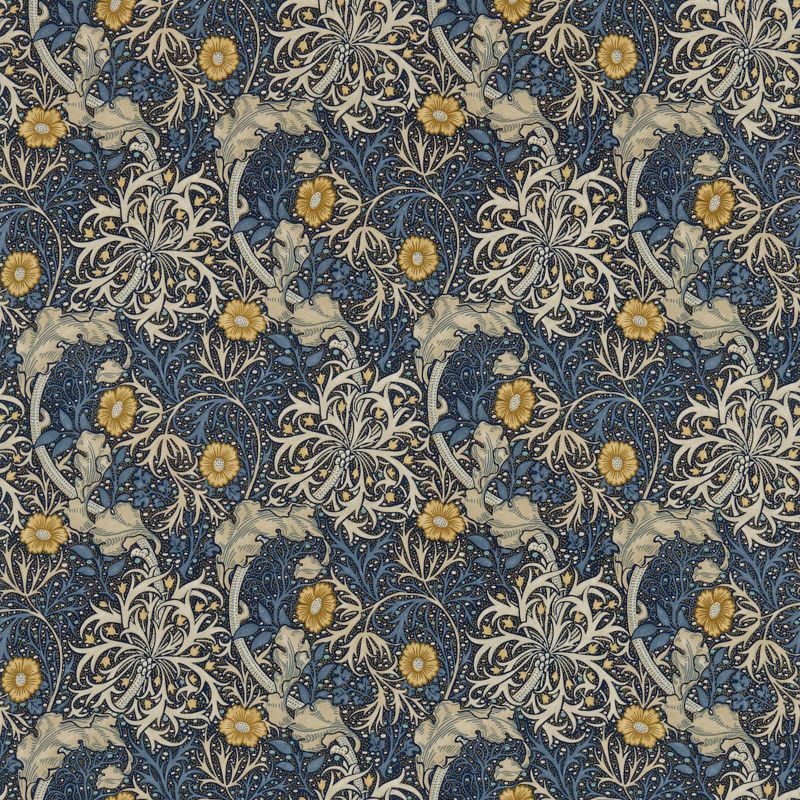 Morris Seaweed Fabric - Ink/Woad - Morris & Co - 224470 - Premier Wallcovering
