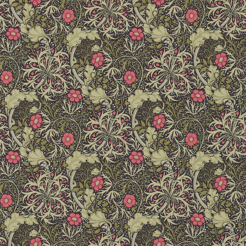 Morris Seaweed Wallpaper - Ebony/Poppy - 214716 - Morris & Co - Premier Wallcovering