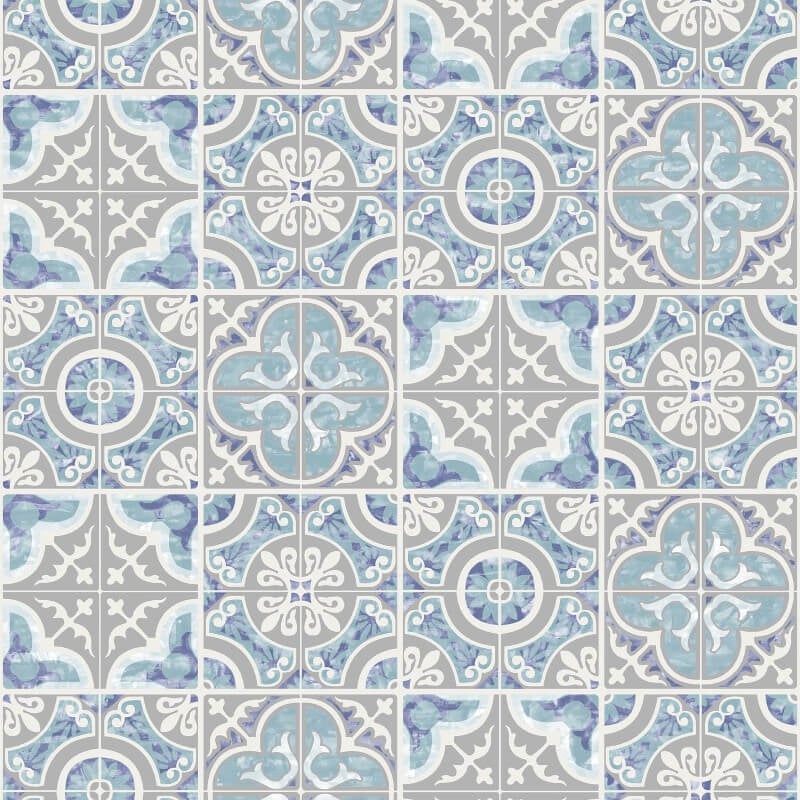 Mosaic Tiles Wallpaper - Blue - SK Filson - SK10010 - Premier Wallcovering