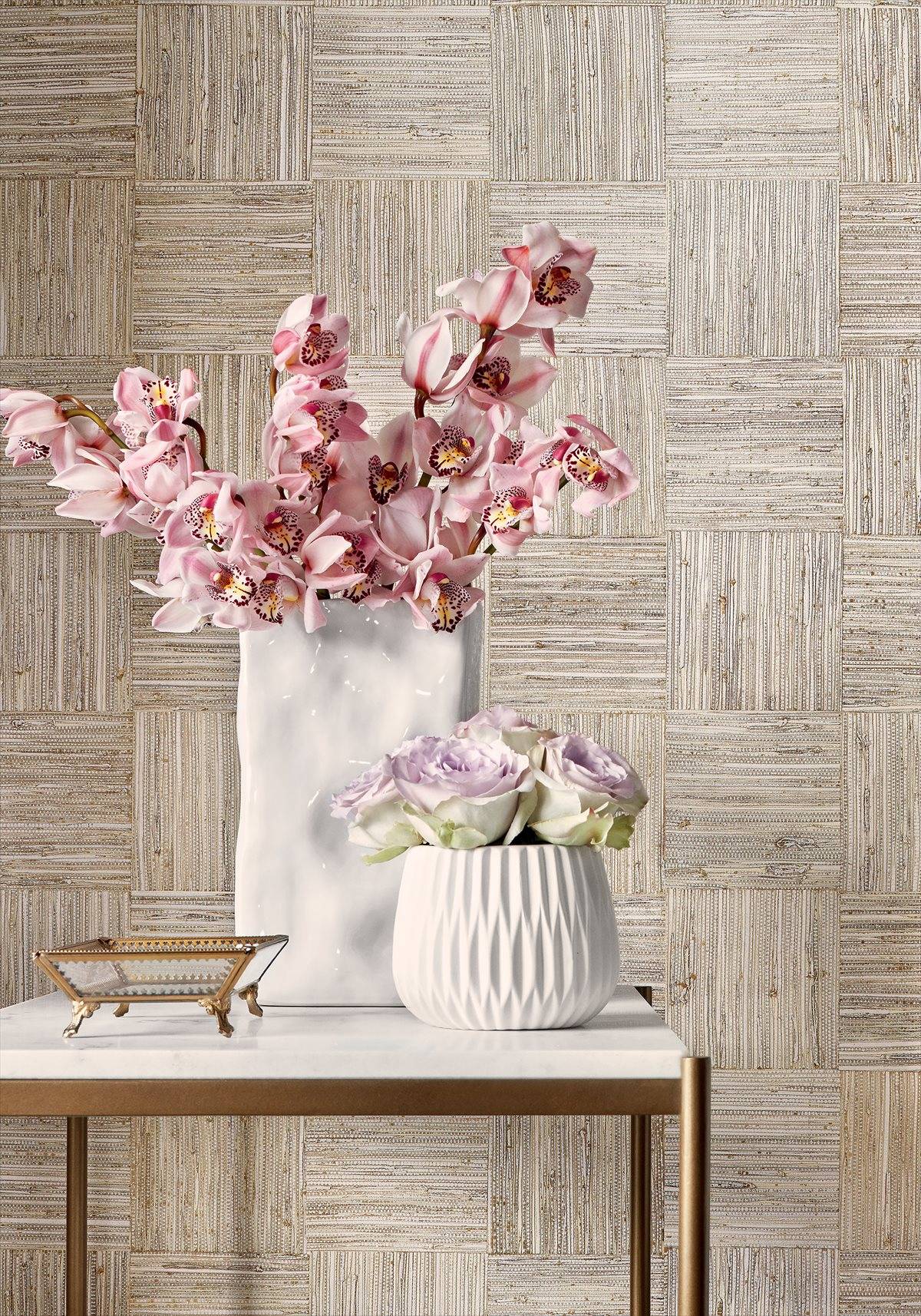 Mosaic Weave Wallpaper - Metallic Gold - Thibaut - T24075 - Premier Wallcovering