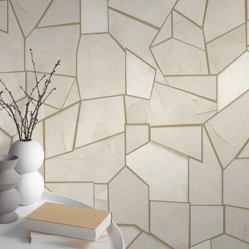 Mosaique Metallic Wallpaper - Slate Beige - Elle Decoration - 10445 - 02 - Premier Wallcovering