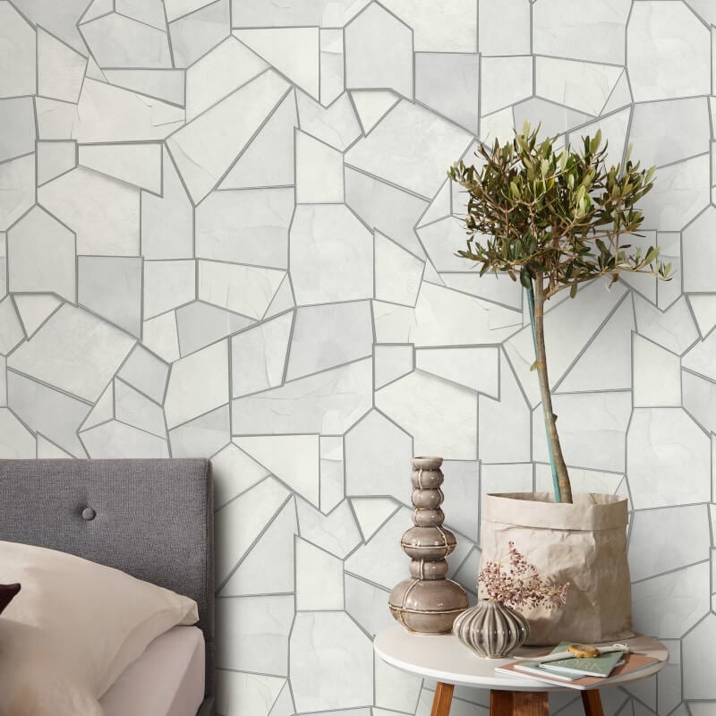 Mosaique Metallic Wallpaper - Slate Grey - Elle Decoration - 10445 - 31 - Premier Wallcovering