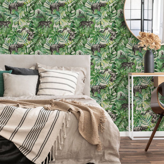 Mowgli Wallpaper - Shades of Green - Lust Home - LH900162 - Premier Wallcovering