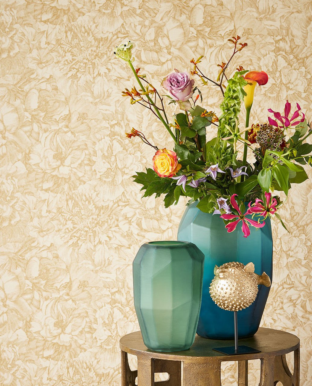Museum Flowers Wallpaper - Gold - Eijffinger - 307341 - Premier Wallcovering