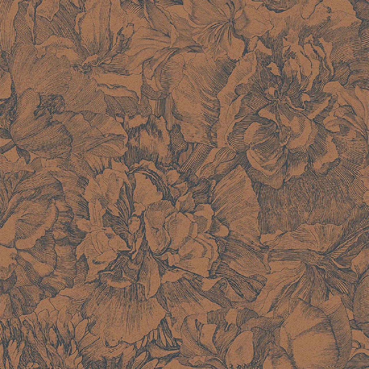 Museum Flowers Wallpaper - Blue / Terracotta - Eijffinger - 307344 - Premier Wallcovering
