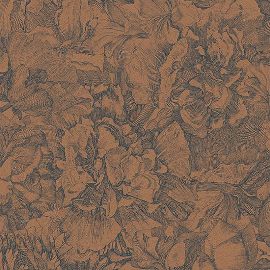 Museum Flowers Wallpaper - Blue / Terracotta - Eijffinger - 307344 - Premier Wallcovering