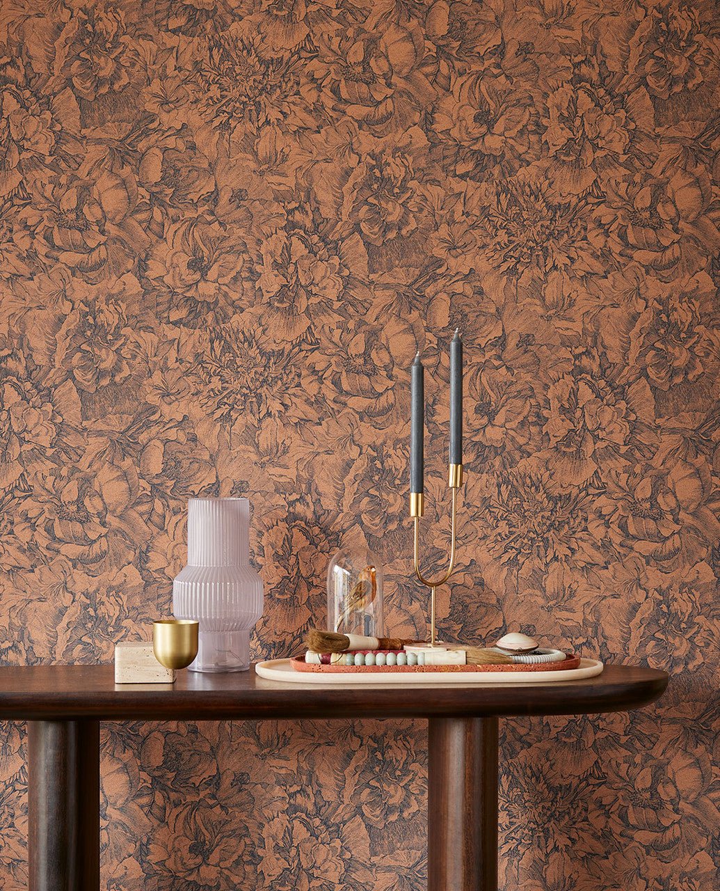 Museum Flowers Wallpaper - Blue / Terracotta - Eijffinger - 307344 - Premier Wallcovering