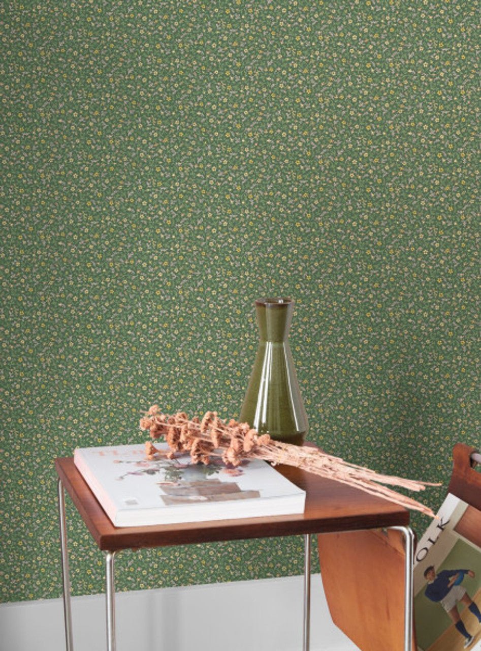 Myosotis Flower Market Wallpaper - Vert Mousse - Casadeco - 89237414 - Premier Wallcovering
