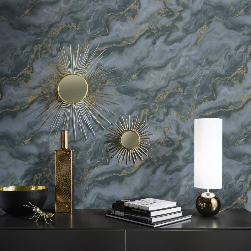 Mystic Marble Metallic Wallpaper - Blue/Gold - Elle Decoration - 10447 - 08 - Premier Wallcovering