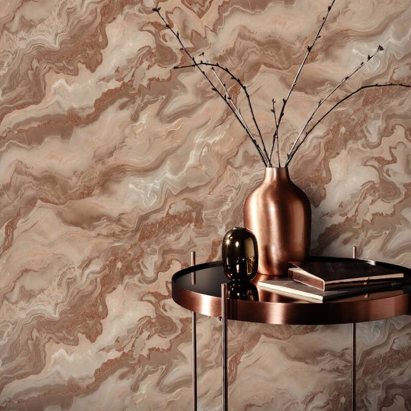 Mystic Marble Metallic Wallpaper - Brown/Rust - Elle Decoration - 10447 - 13 - Premier Wallcovering
