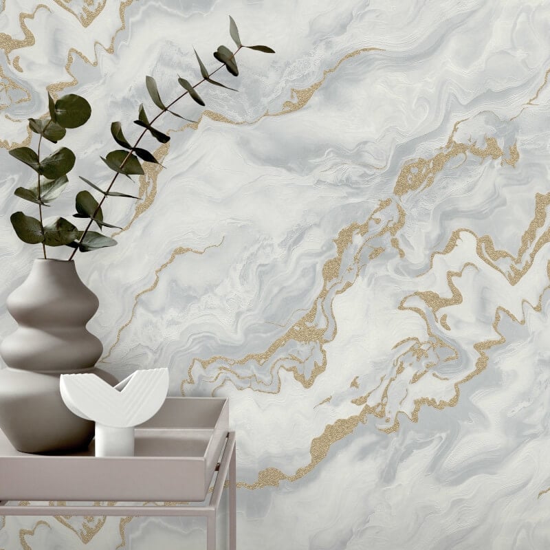 Mystic Marble Metallic Wallpaper - Grey/Gold - Elle Decoration - 10447 - 31 - Premier Wallcovering