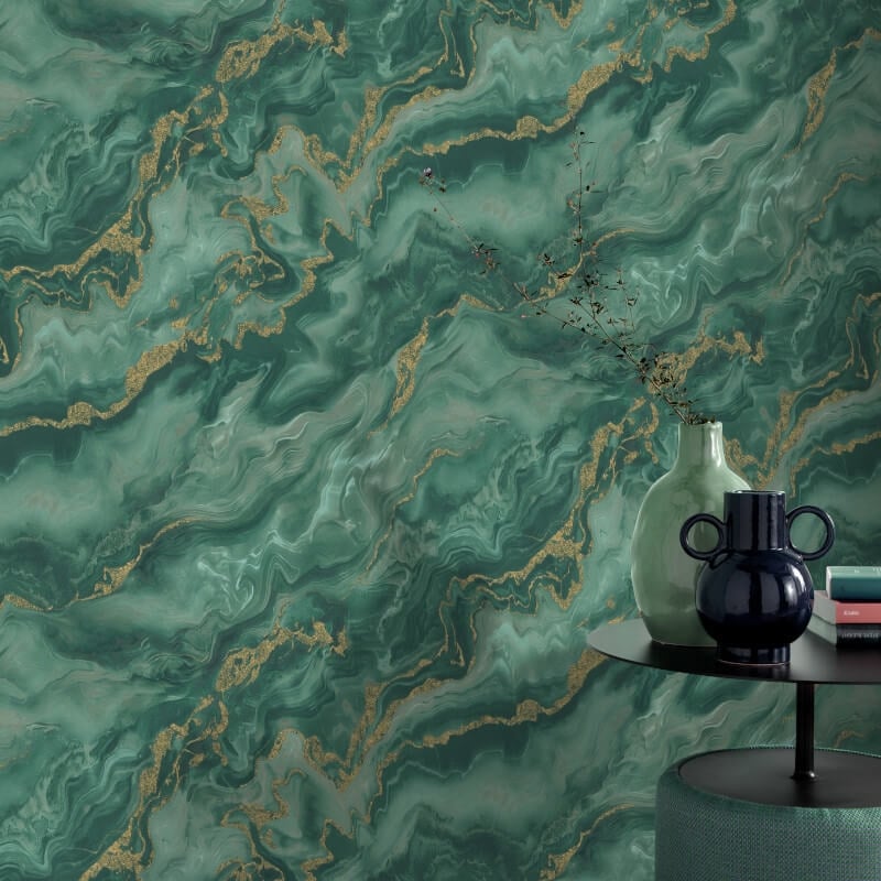Mystic Marble Metallic Wallpaper - Green/Gold - Elle Decoration - 10447 - 19 - Premier Wallcovering