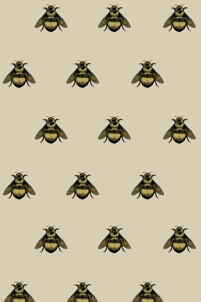 Napoleon Bee Fabric - Black & Pale Gold - Timorous Beasties - NAP/1614/01 - Premier Wallcovering