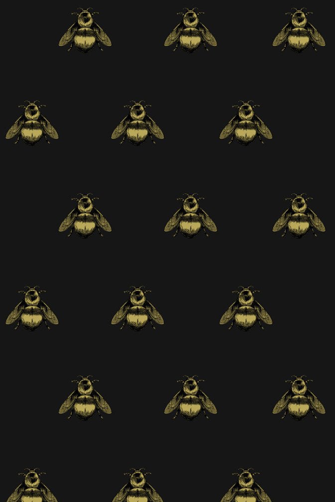 Napoleon Bee Velvet Fabric - Black & Pale Gold on Black - Timorous Beasties - NB/8702/07 - Premier Wallcovering