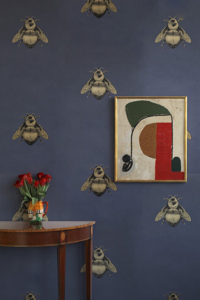 Napoleon Bee Wallpaper - Black & Gold on Navy - Timorous Beasties - TB/NAP/6001/SNW - Premier Wallcovering